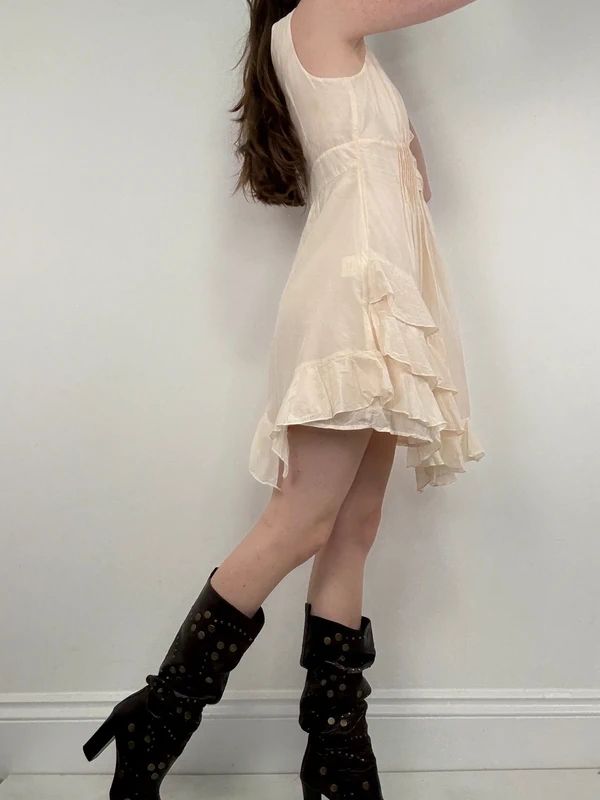 cream layered ruffle cotton silk summer mini dress