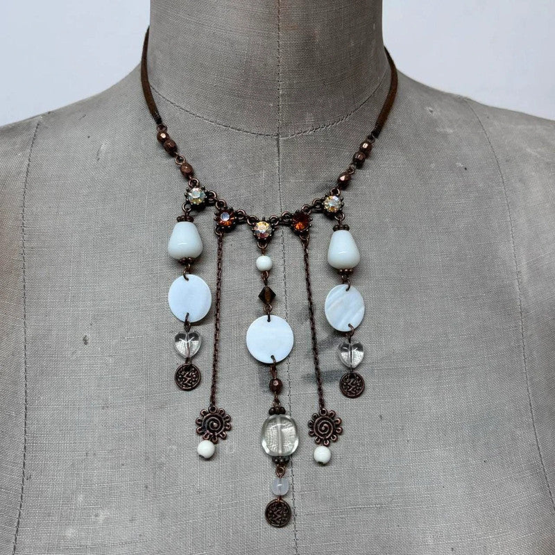 layered chain pearl charm necklace