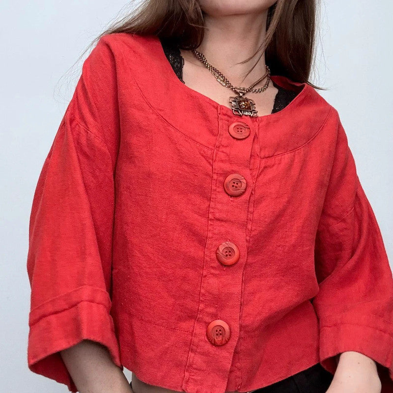 red slouchy oversized linen shirt