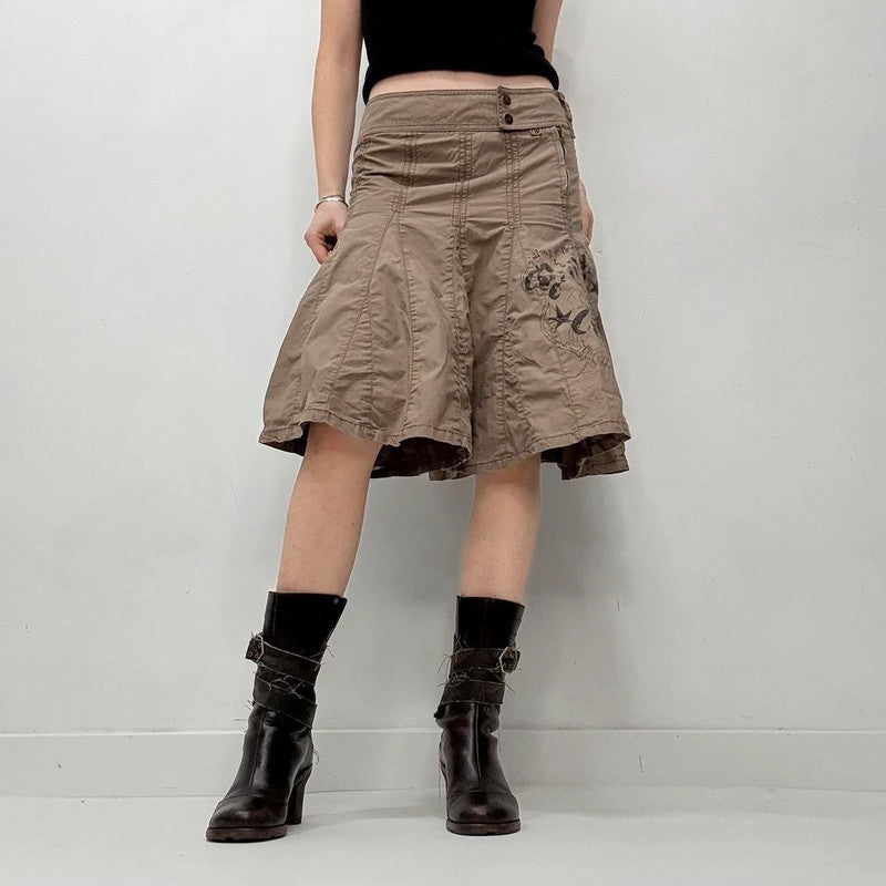 brown flared grunge utility skirt