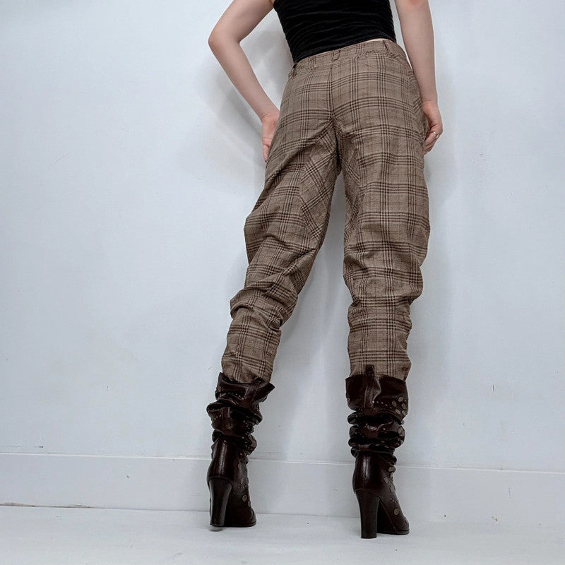 Archival tartan gathered puff trousers