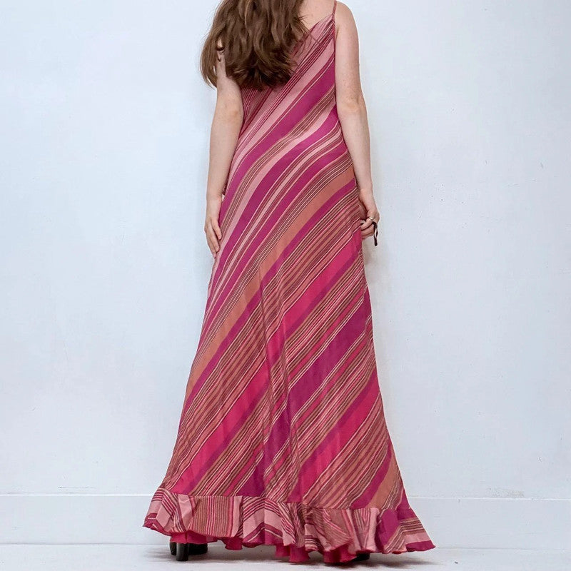 silk bias cut pinstripe silk maxi dress