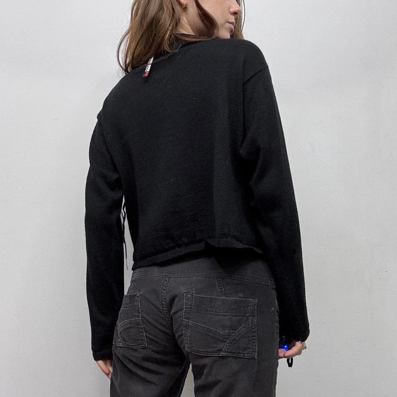 black knit eyelet studded jumper