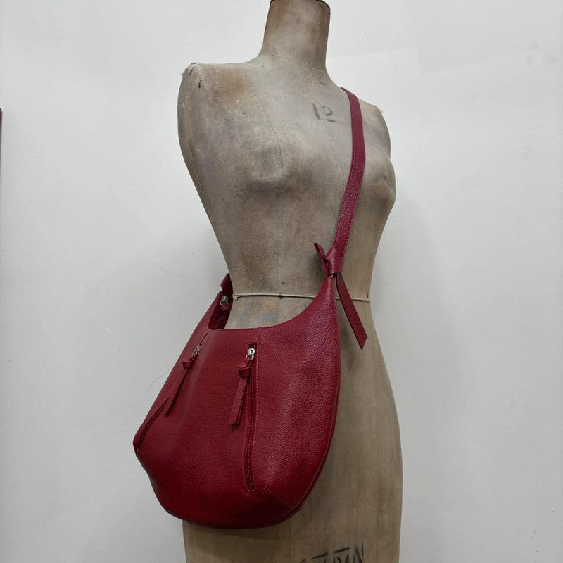 red leather zip shoulder bag