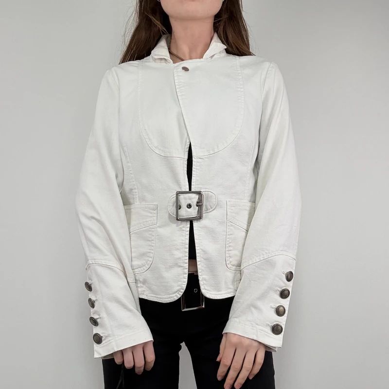 white buckle belted military jacket