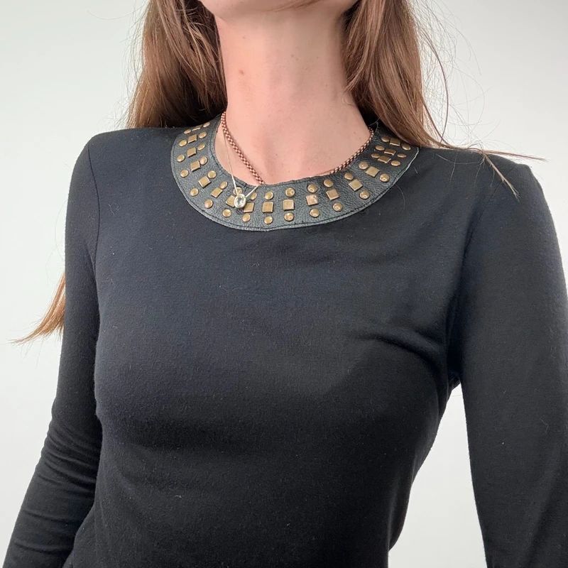 Kate moss for topshop Black Studded Leather T-Shirt