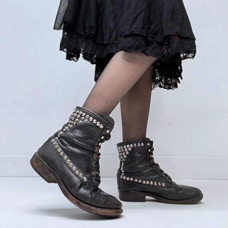 black studded leather biker boots