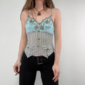 aqua blue fitted corset pinstripe fairy vest top