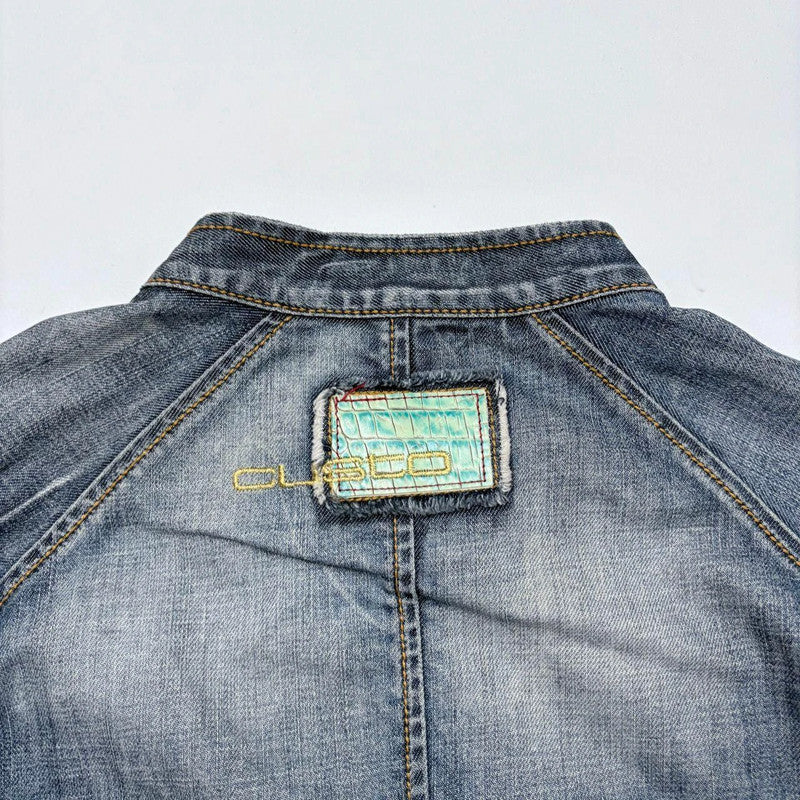 distressed denim cropped utility jacket
