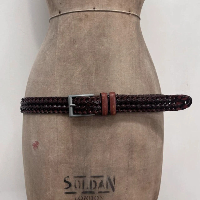 brown woven leather belt