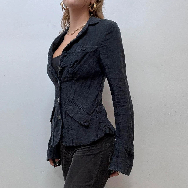 distressed black allsaints linen blazer jacket
