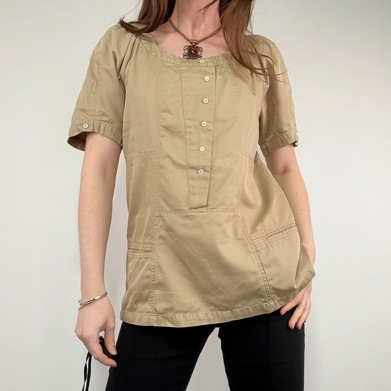 tan Sandro cotton canvas chore shirt