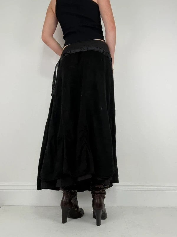 black pinstripe layered grunge maxi skirt