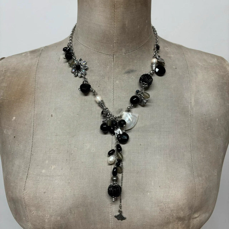 layered chain beaded charm necklace