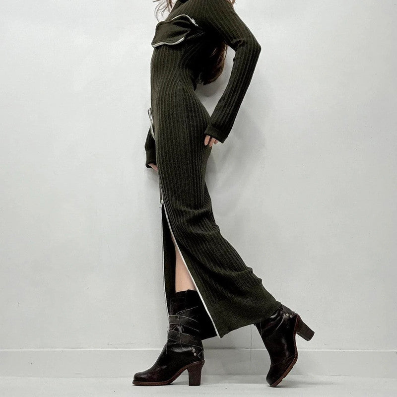 khaki knit JW Anderson rib dress