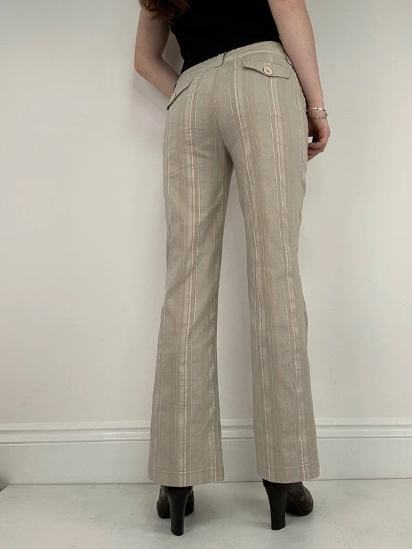 Pinstripe cream cargo flare vintage trousers