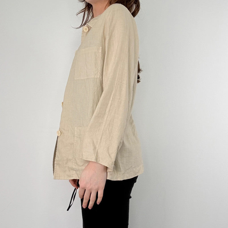 tan linen button chore jacket