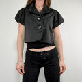 black satin cropped capped sleeve mini jacket