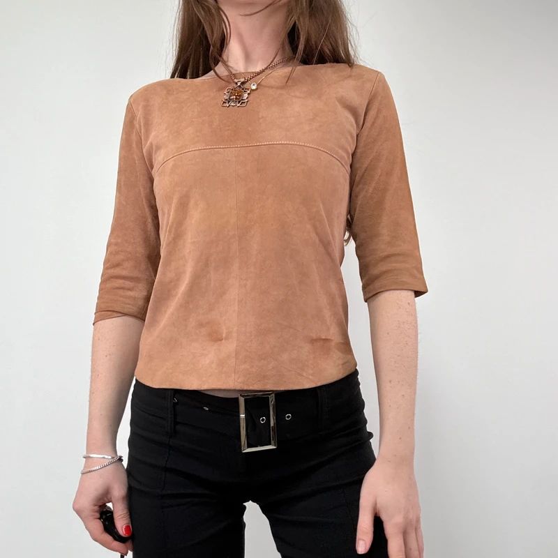 Boat neck Suede Fitted Top