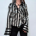 asymmetric striped ruffle shirt