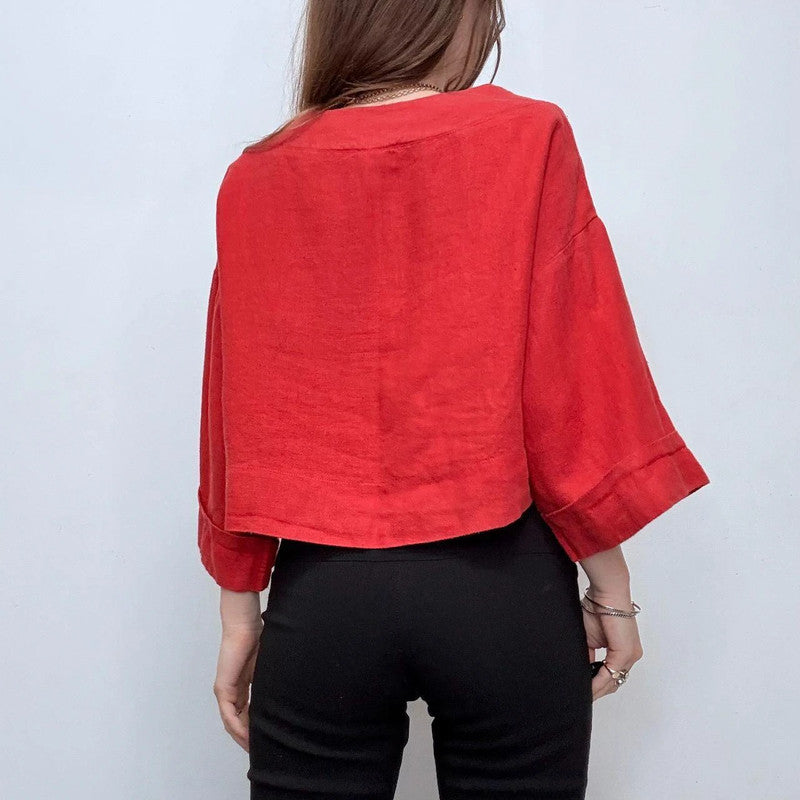 red slouchy oversized linen shirt