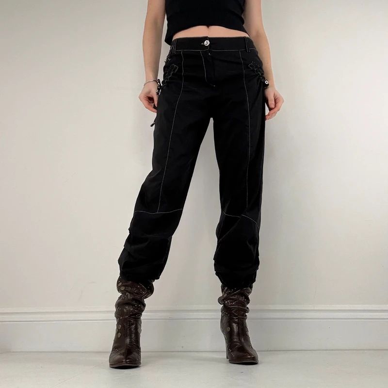 Black puff utility contrast trousers