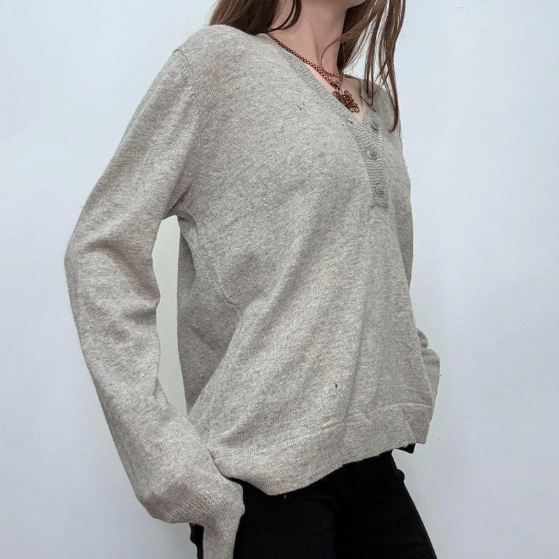 grey slouchy button knitted jumper