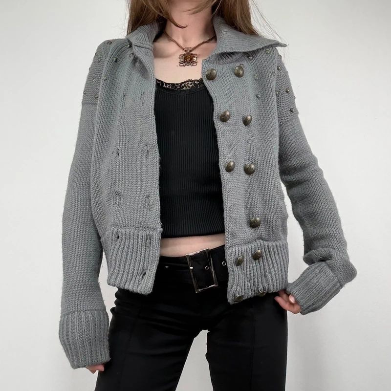 Grey knitted napoleonic cardigan