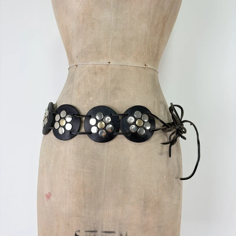 Black leather studded circle belt