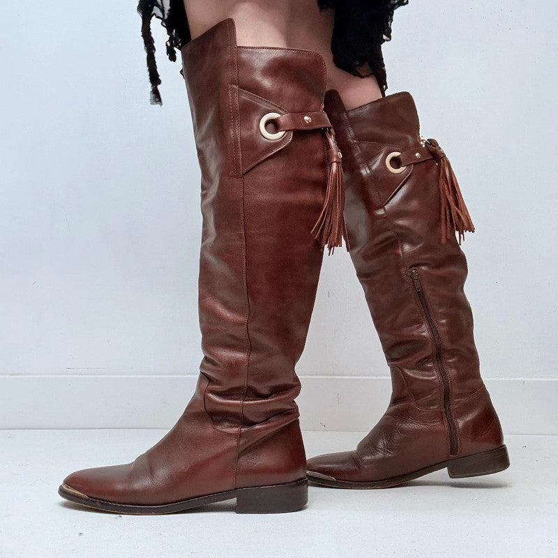 tan leather tassel western boots
