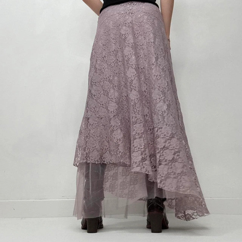 lilac lace sheer asymmetric maxi skirt