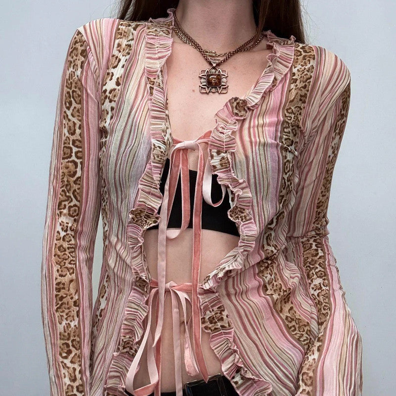 pinstripe sheer bow y2k shirt