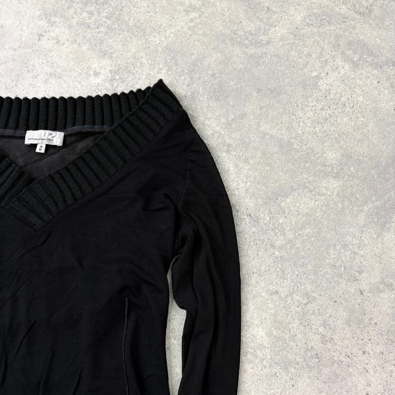 black layered mesh long sleeve slouchy rib top 2026