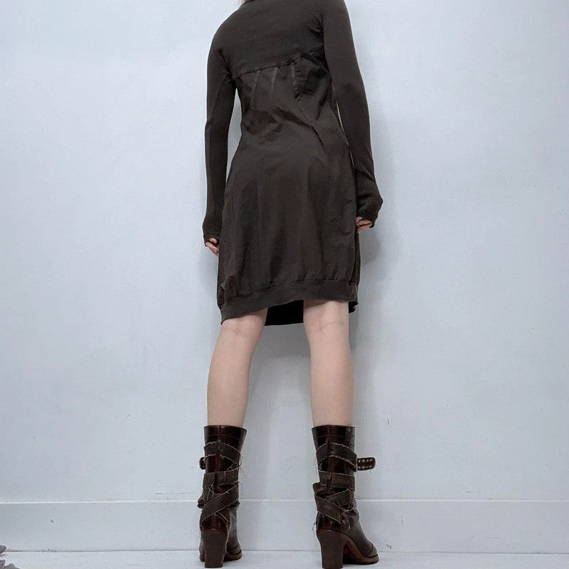 brown slouchy puff mini dress