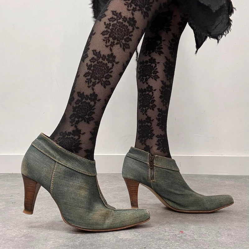distressed denim archival heels