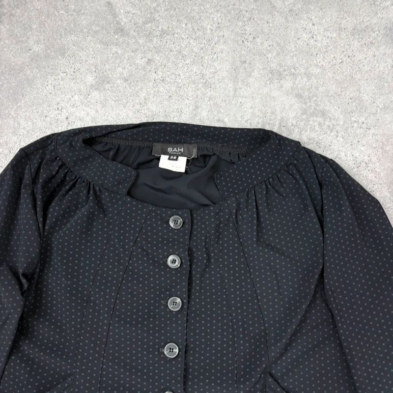 black polkadot cropped stuctured button through shirt