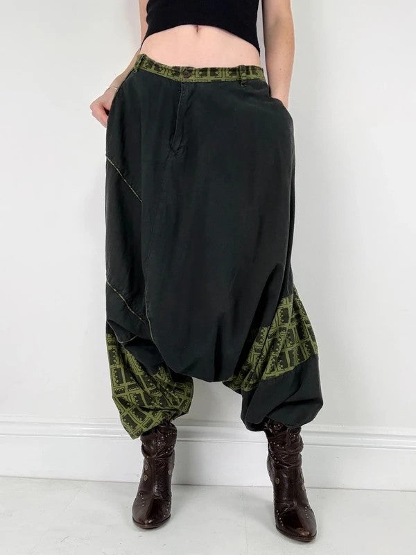 black cotton batwing puff harem trousers