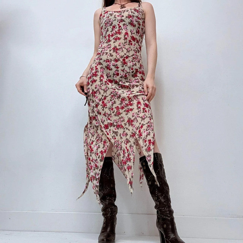 sheer floral handkerchief maxi dress