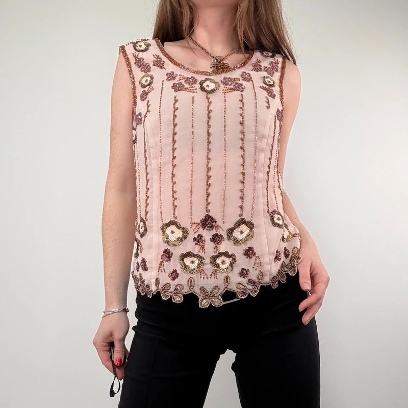Pink Beaded embellished embroidered Vest top