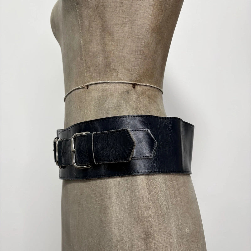 thick black leather buckle belt