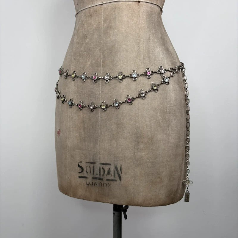 silver waist chain gem embellished chain belt