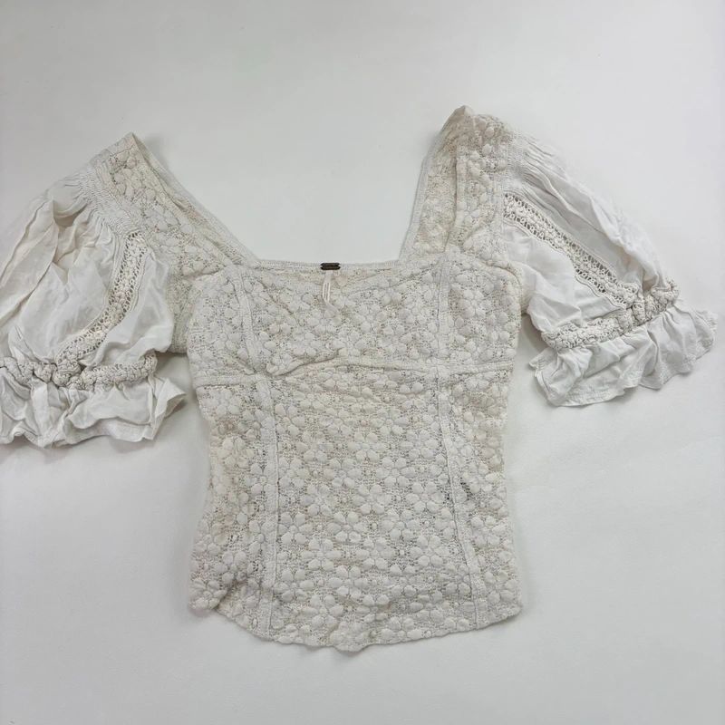 Free people puff lace Lace Milkmaid Blouse