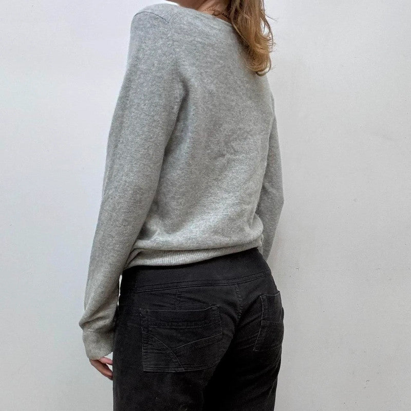 grey cashmere slouchy v-neck jumper