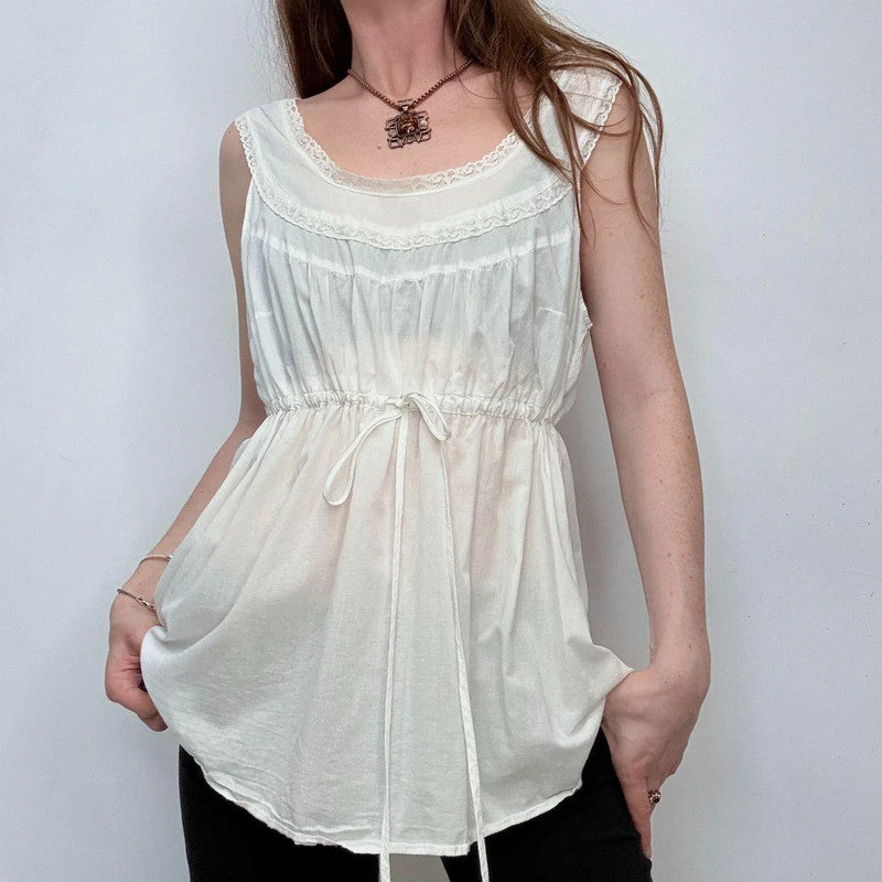 white cotton lace flare cami