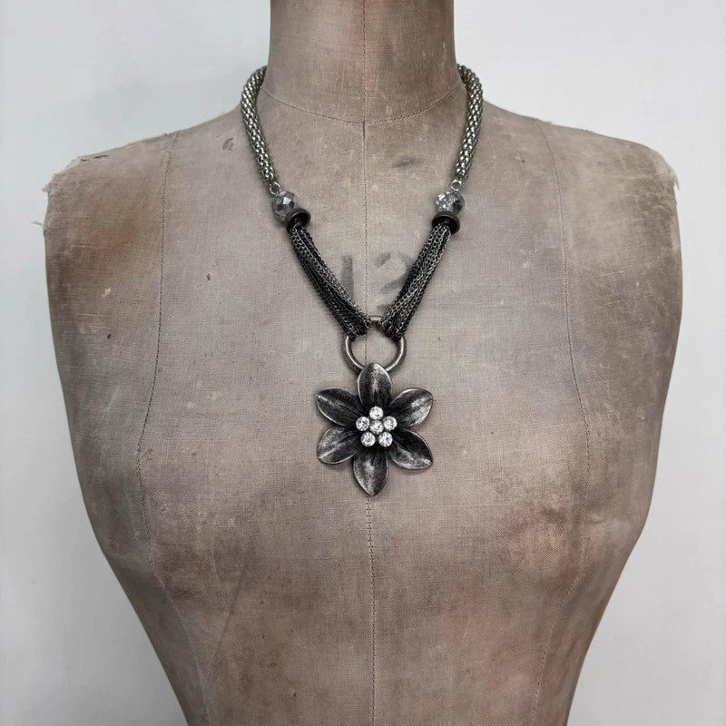 silver chunky oversized flower necklace