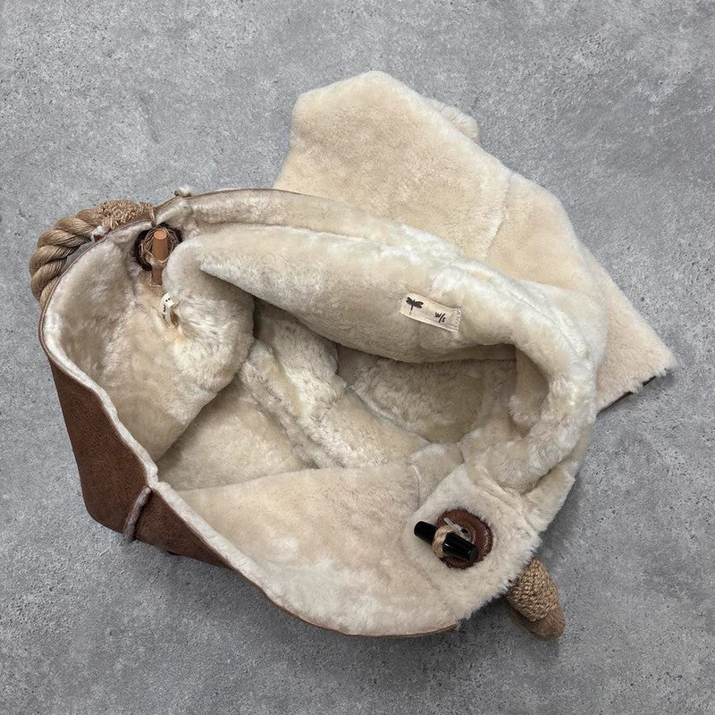 shearling sheepskin leather shoulder bag