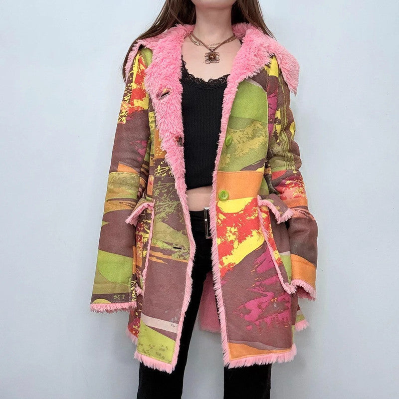 pink graphic Custo Barcelona patchwork  coat