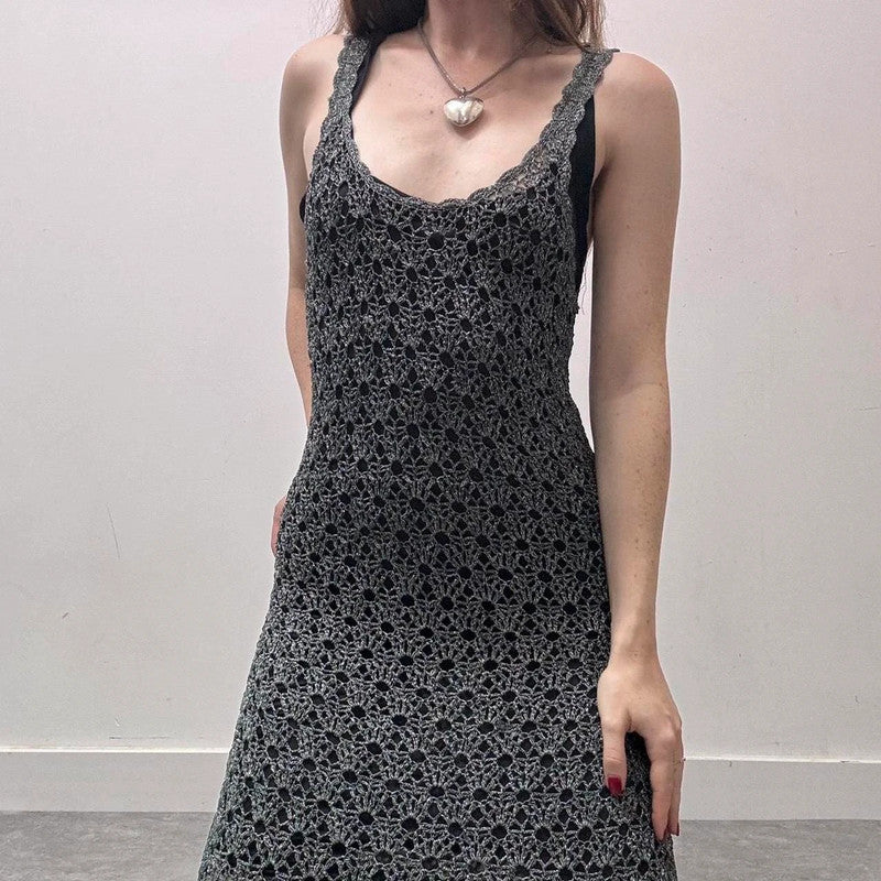 sheer layered crochet midi dress
