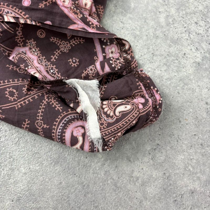 brown and pink paisley flared cotton boho shirt