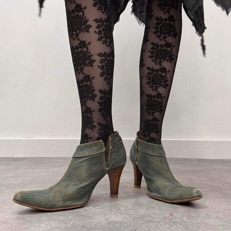 distressed denim archival heels